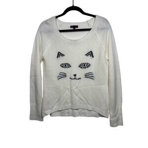 t/o Sweaters Cat Face Knit Long Sleeves White Sweater Size XL